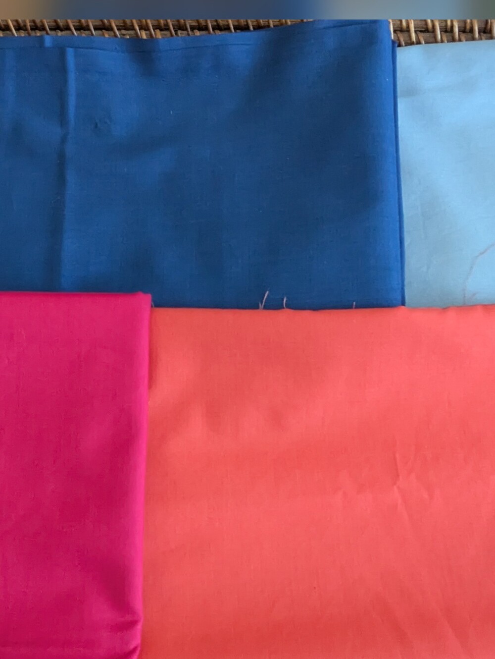 Broadcloth Fabric Remnants: Pack of 4 Pale Blue, Navy, Orange, Dark Pink